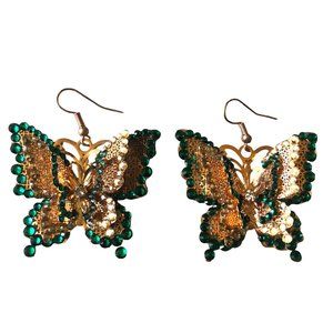 Butterfly Emerald Green Swarovski Crystal Earrings.